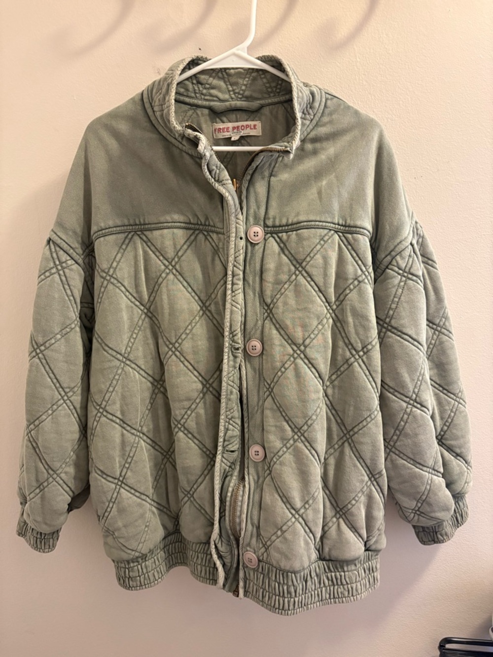 Free People Quilted Button Jacket in Sage